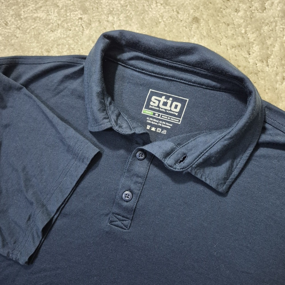 Stio Alpin Polo Shirt Mens Medium Blue Merino Wool Performance Outdoor Thermal